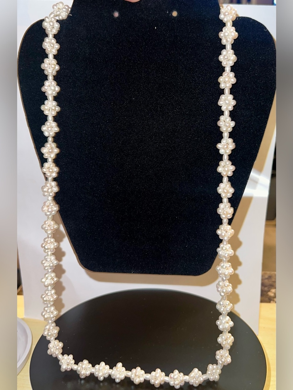 Elegant Pearl Flower Station Necklace - White